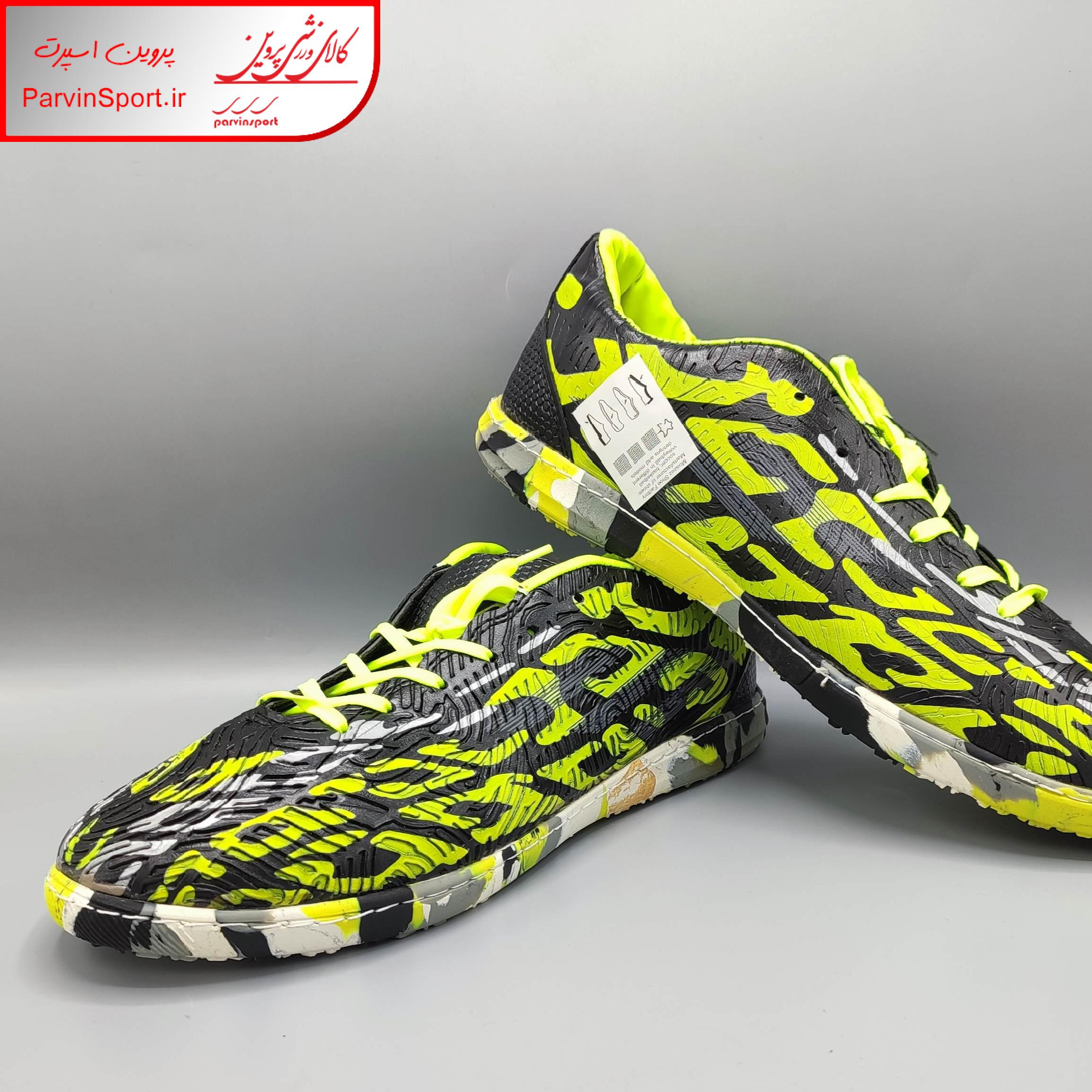 کفش فوتسال مردانه مدل سالنی حرفه ای رنگ فسفری