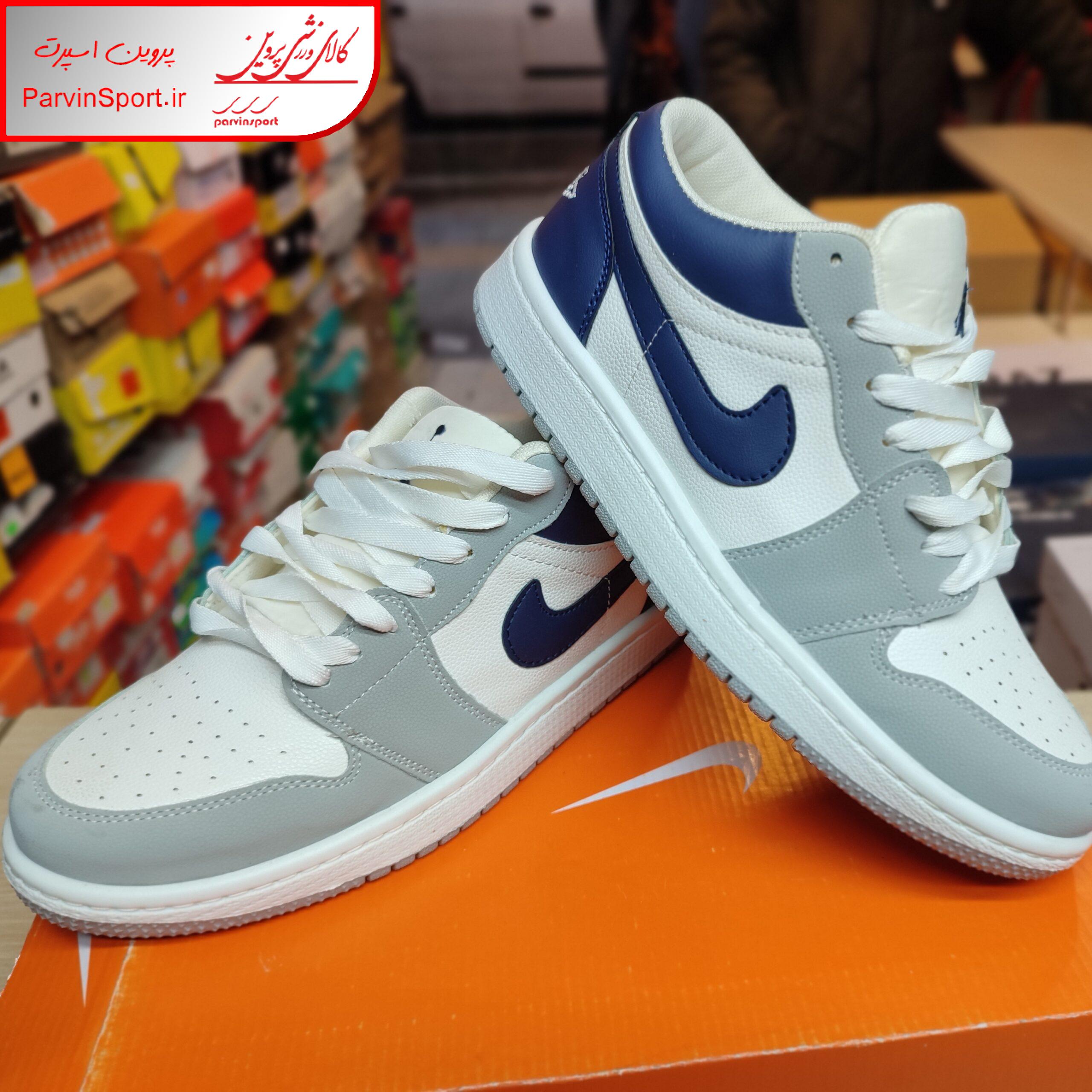 کفش پیاده روی طرح نایک مدل جردن رنگ طوسی سرمه ای - Image 3